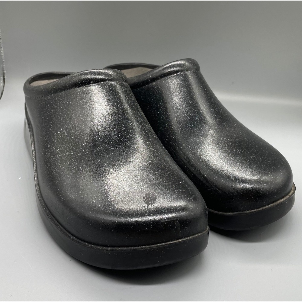 Klogs USA Black Glitter Polyurethane Slip On Clogs Mules Work Shoes Womens Med 9